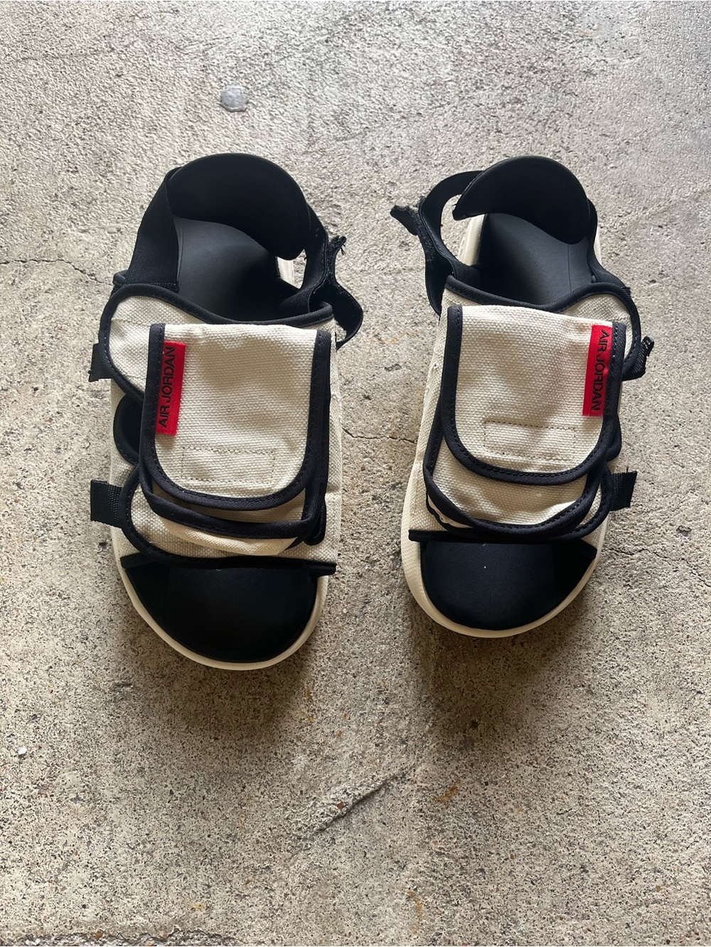 Jordan Men's Sandals in Cream and Black with Red Logo